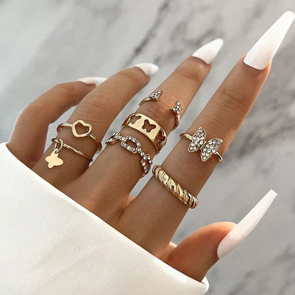 Modern Design Gold Plated Ring Set - Set Of 9 Destiny Jewels