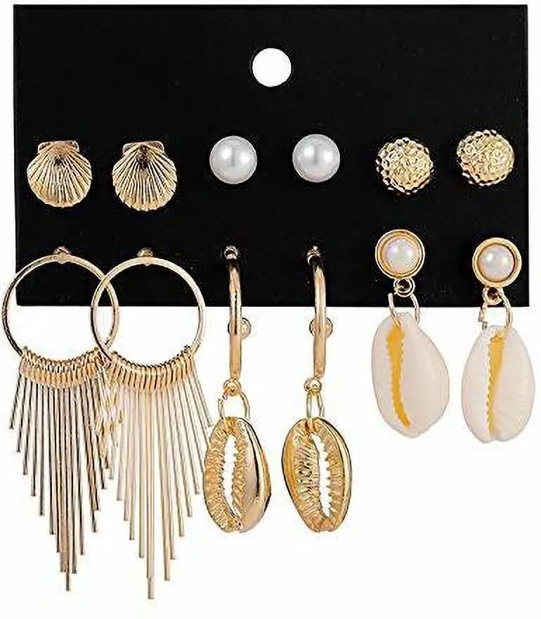 Trending Pearl &amp; Shell Design Stud &amp; Drops Set Comb Earring For Women Destiny Jewels