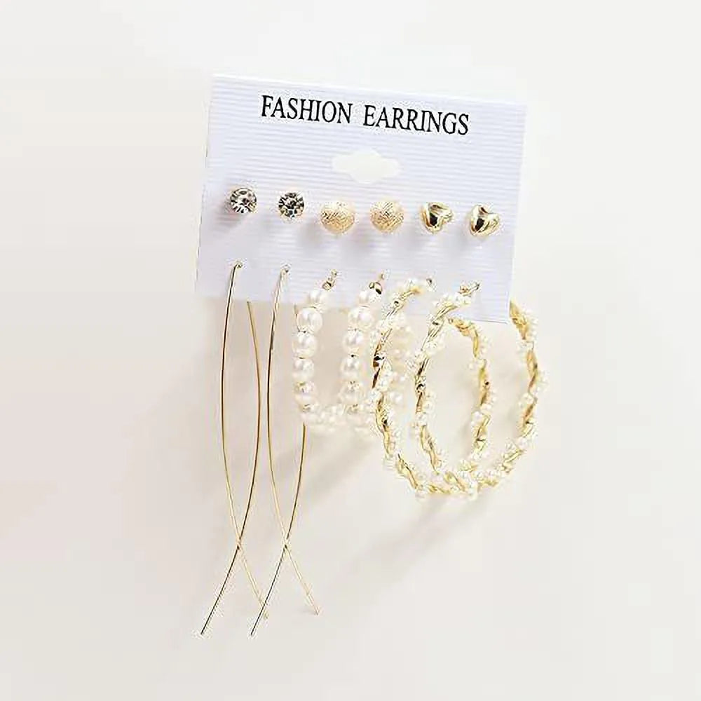 Trendy Geometric Twisted Pearl Décor Hoops Circle Simple Alloy Resin Earrings Pearl Alloy Drops &amp; Danglers, Stud Earring - Pair Of 6 Destiny Jewels