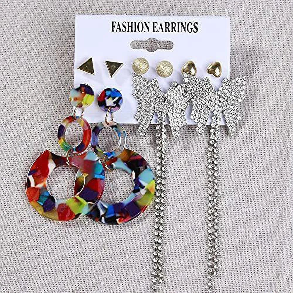 Accessories Geometric Butterfly Shape Metal Acrylic Sheet Tassel Earrings Set Alloy Tassel Earring, Stud Earring - Pair Of 6 Destiny Jewels