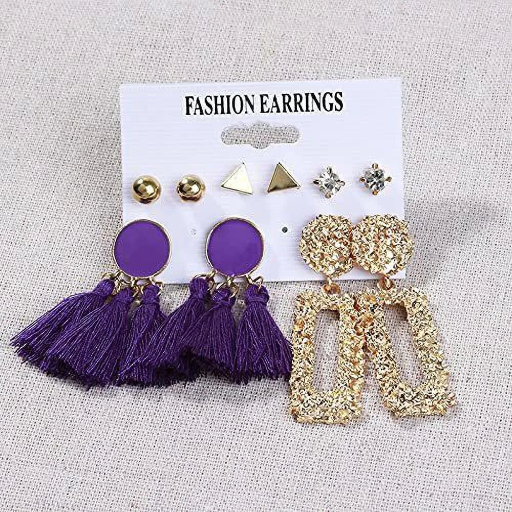 New Trendy Tassels Statement With Cotton Thread Rectangular Design Earrings Alloy, Cotton Dori Tassel Earring, Stud Earring - Pair Of 5 Destiny Jewels