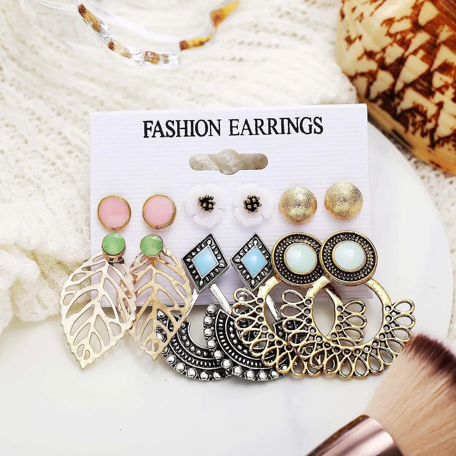 Fashion 6Set Fashion Hollow Flower Leaves Clip Earrings Sets For Women Brass Clip-On Earring Destiny Jewels