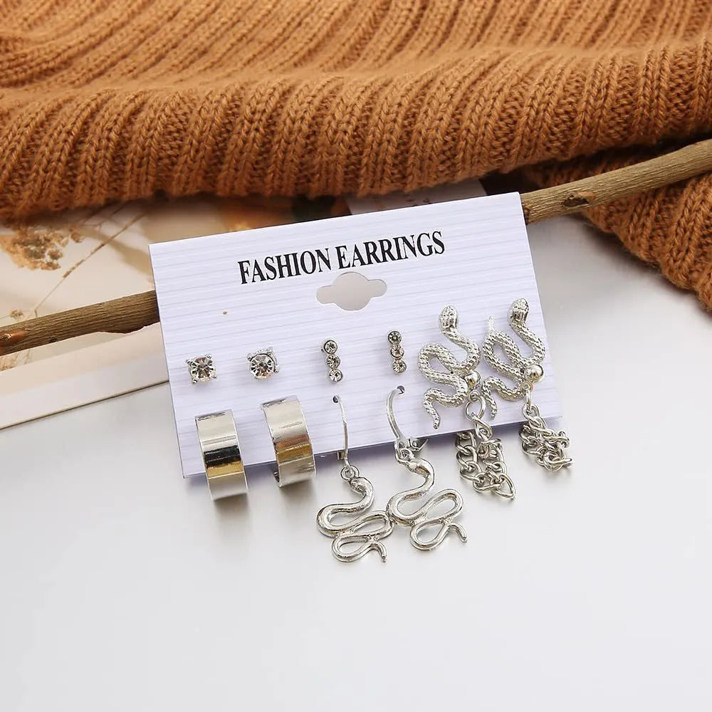 Trendy Silver Plated 6 Pair Snake Décor Drop Earrings Set For Women &amp; Girls Alloy Drops &amp; Danglers, Stud Earring - Pair Of 6 Destiny Jewels