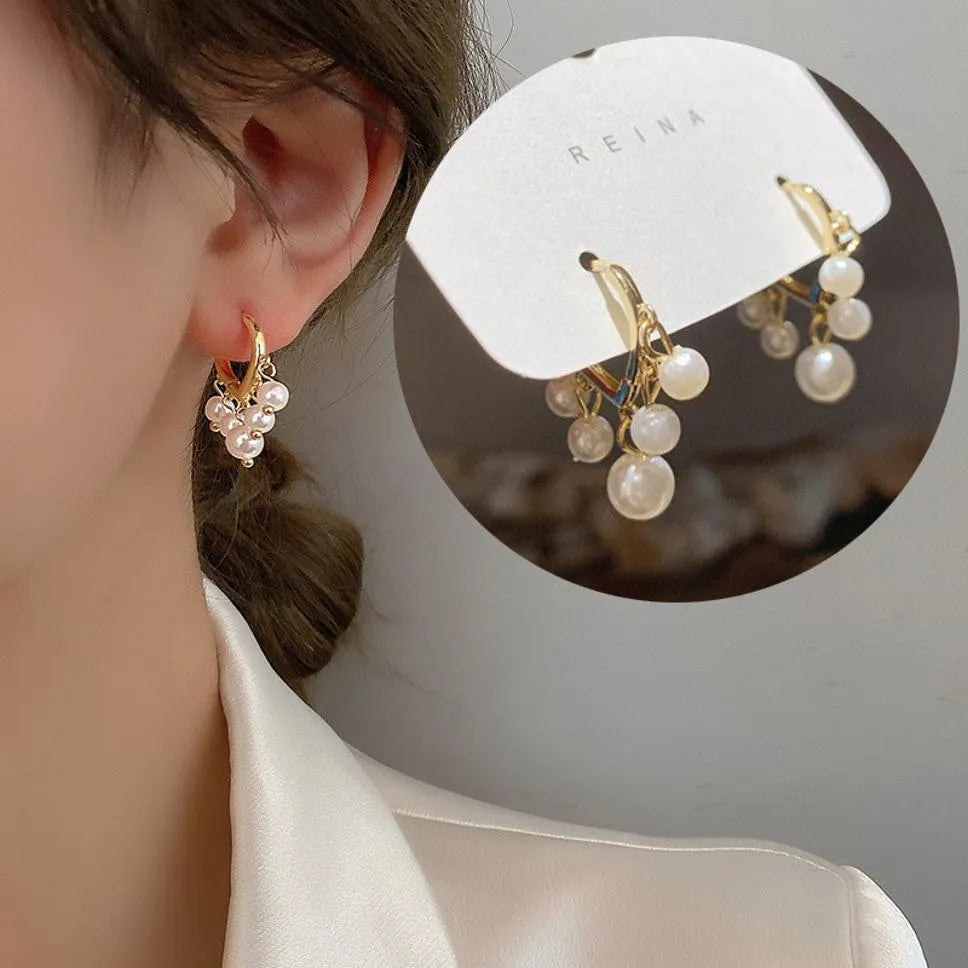 New Trend Korean Style Gold Plated Creative Geometry Drop Pearl Décor Earrings Pearl Alloy Stud Earring - Pair Of 1 Destiny Jewels