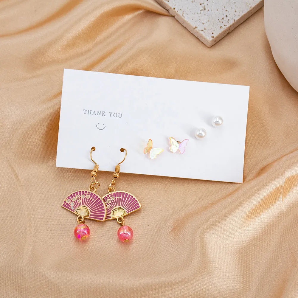 New Limited Collection Fan Charm Drop Earrings Butterfly Stud Earrings Set Pearl Alloy Drops &amp; Danglers - Pair Of 3 Destiny Jewels