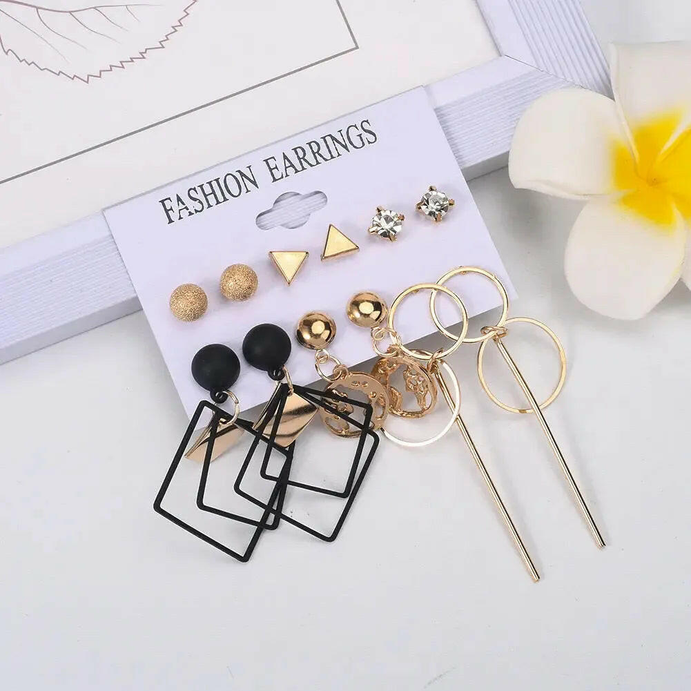 New Trendy Combo Of 6 Pair Statement Geometric Drop Earrings For Women &amp; Girls Alloy Drops &amp; Danglers - Pair Of 6 Destiny Jewels