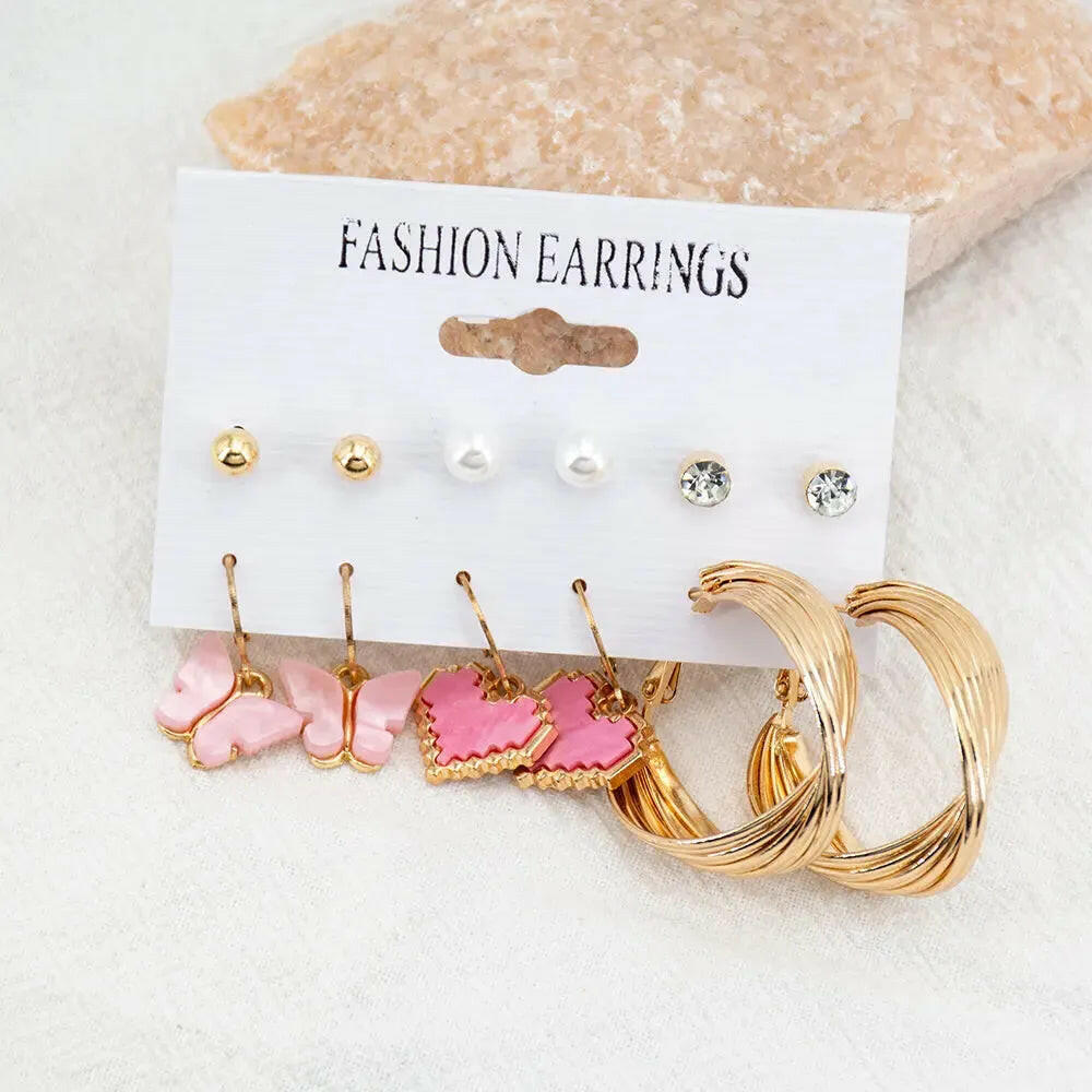 Trendy Geometric Fashionable Western Stylish Hoop And Drop Earrings Set Alloy Hoop Earring - Pair Of 6 Destiny Jewels