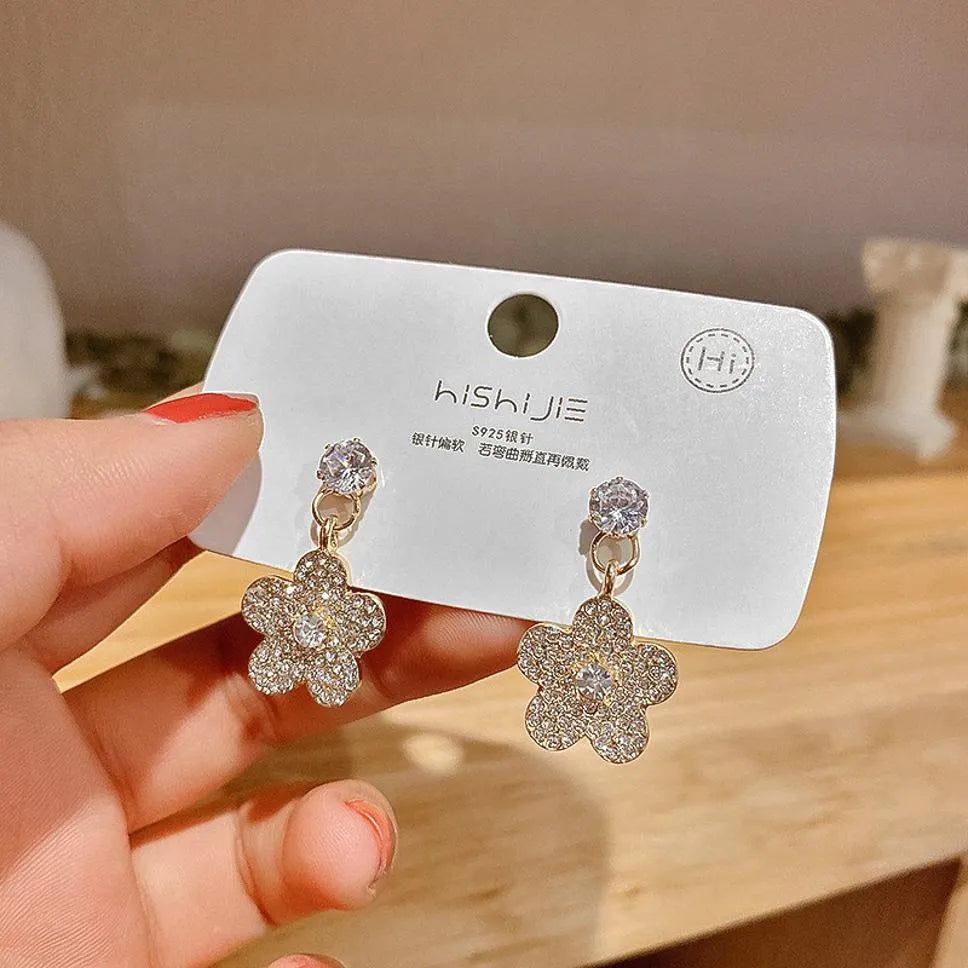 Gold Plated Stoe Decor Flower Korean Earrings For Women &amp; Girls Cubic Zirconia Alloy Earring Set - Pair Of 1 Destiny Jewels