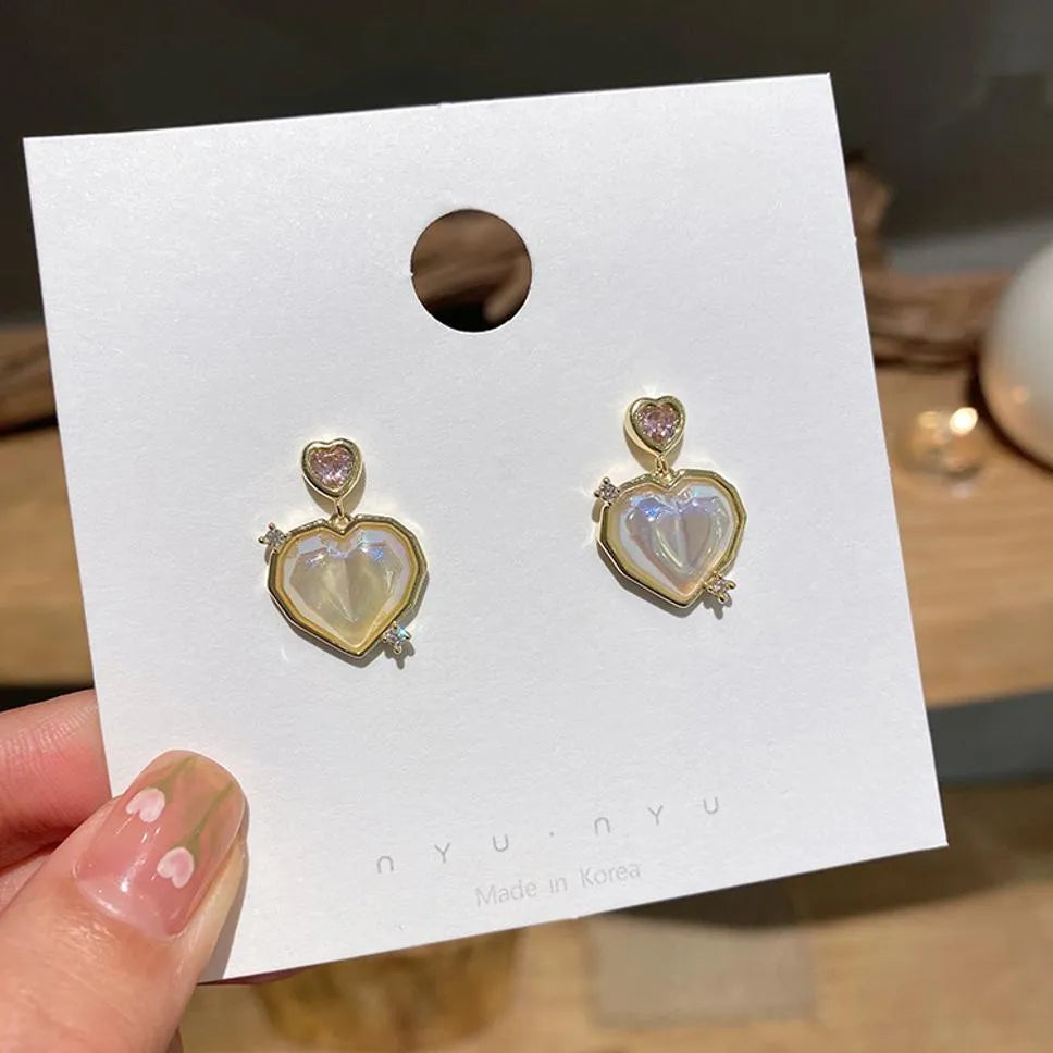 Trendy Exclusive Korean Style Stone Décor Hollow Out Heart Shape Drop Earrings Cubic Zirconia Alloy Drops &amp; Danglers, Hoop Earring, Stud Earring - Pair Of 1 Destiny Jewels