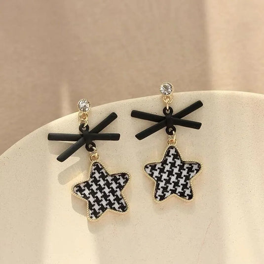 New Trendy Exclusive Korean Style Unique Traditional Black Star Drop Earrings Alloy Drops &amp; Danglers - Pair Of 1 Destiny Jewels