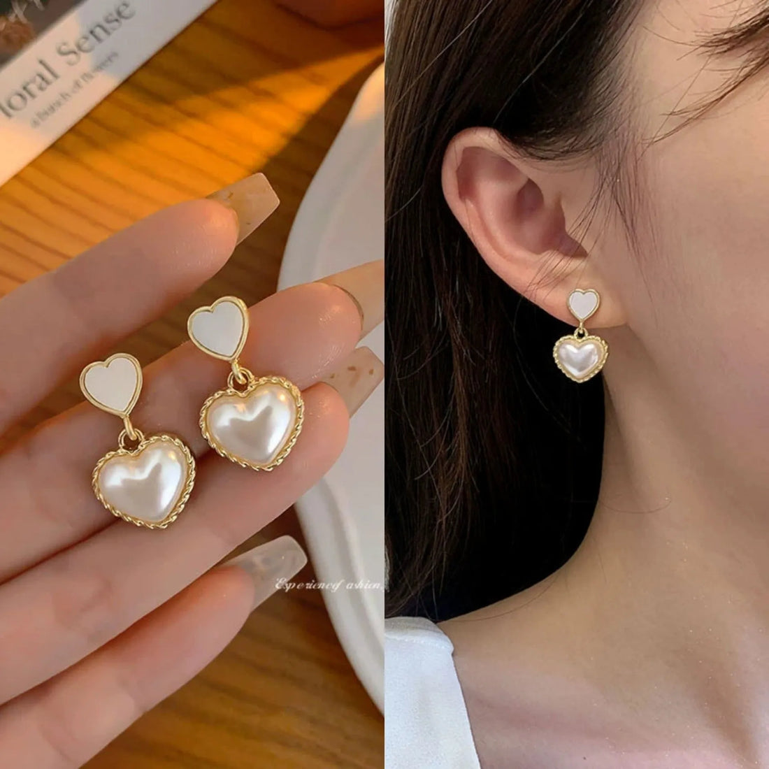 New Trendy Exclusive Korean Style White Big Pearl Décor Heart Shaped Earrings Alloy Drops &amp; Danglers - Pair Of 1 Destiny Jewels