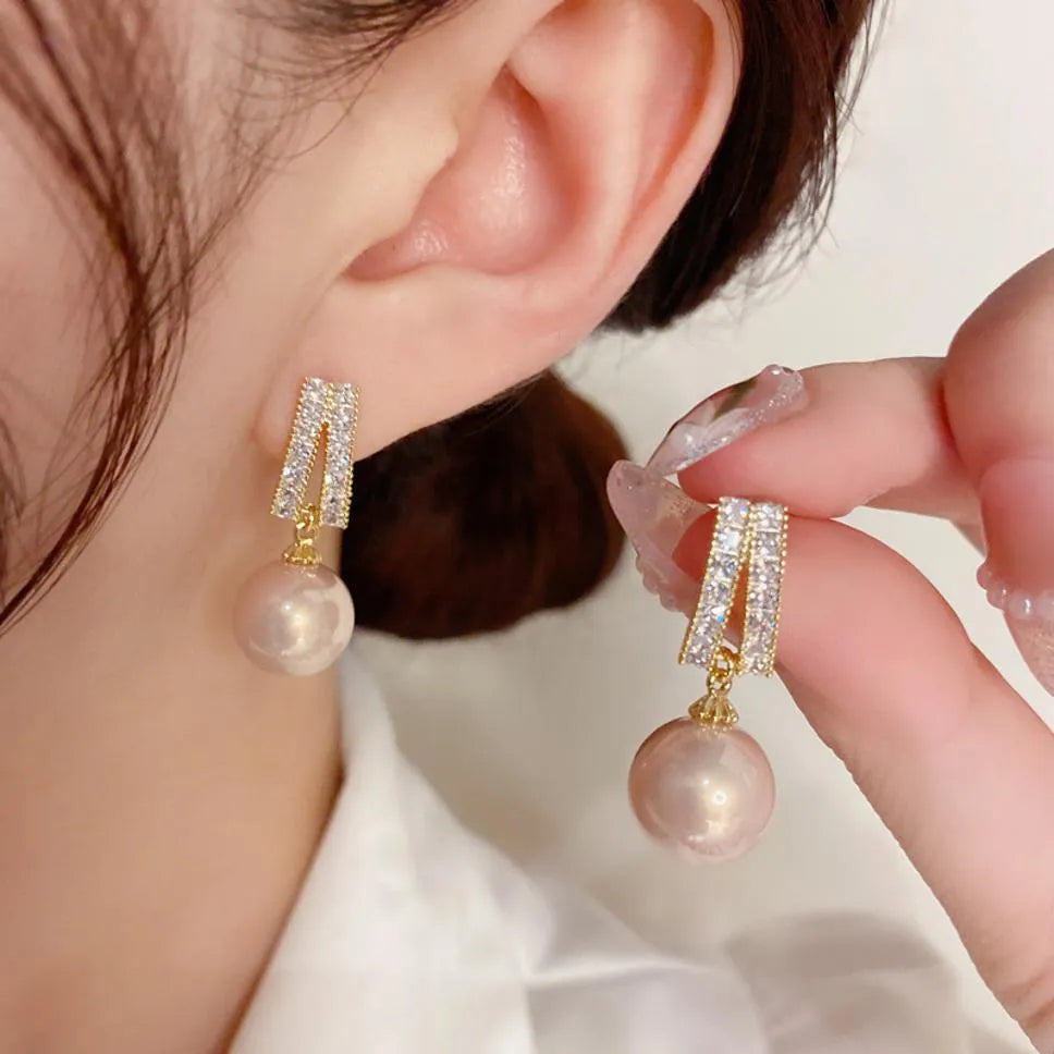 New Trendy Exclusive Korean Style Diamond Crown Drop Pearl Décor Earrings Set Cubic Zirconia Alloy Drops &amp; Danglers - Pair Of 1 Destiny Jewels