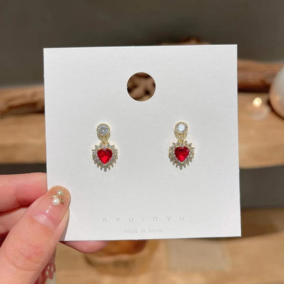 New Trendy Exclusive Korean Style Red Crystal Water-Drop Design Earrings Set Cubic Zirconia Alloy Drops &amp; Danglers - Pair Of 1 Destiny Jewels