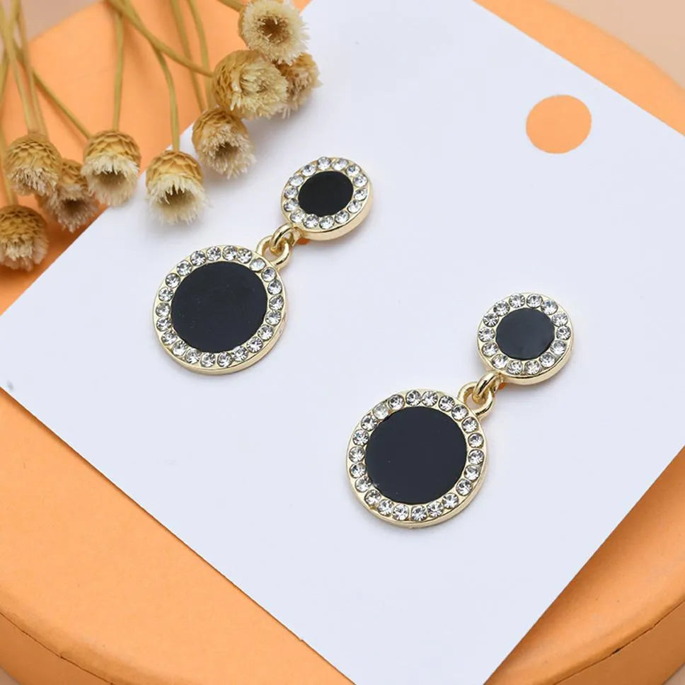 New Trendy Exclusive Korean Style Rhinestone Décor Round Black Drop Earrings Cubic Zirconia Alloy Earring Set, Drops &amp; Danglers - Pair Of 1 Destiny Jewels