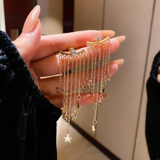 New Korean Hot Fashion Star Décor Drop Chain Tassel Earrings For Women &amp; Girls Alloy Drops &amp; Danglers - Pair Of 1 Destiny Jewels