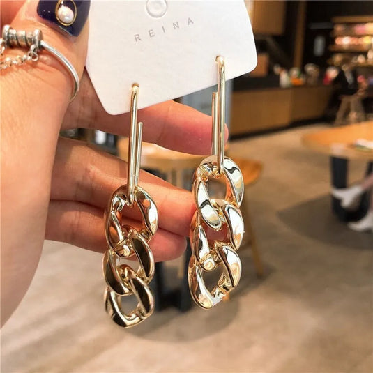 New Korean Design Chain Design Drop Vintage Geometric Earrings For Women &amp; Girls Alloy Drops &amp; Danglers - Pair Of 1 Destiny Jewels