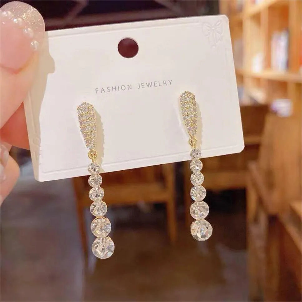 New Trendy Exclusive Korean Rhinestone Décor Drop Korean Earrings Set Cubic Zirconia Alloy Earring Set - Pair Of 1 Destiny Jewels