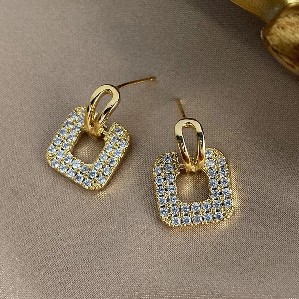 New Trendy Exclusive Korean Style White Stone Décor Square Shape Earrings Set Cubic Zirconia Alloy Drops &amp; Danglers - Pair Of 1 Destiny Jewels