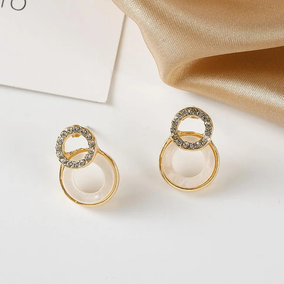 New Trendy Exclusive Korean Style Cubic Zircon Décor Double Circle Small Earring Cubic Zirconia Alloy Drops &amp; Danglers, Hoop Earring, Stud Earring - Pair Of 1 Destiny Jewels