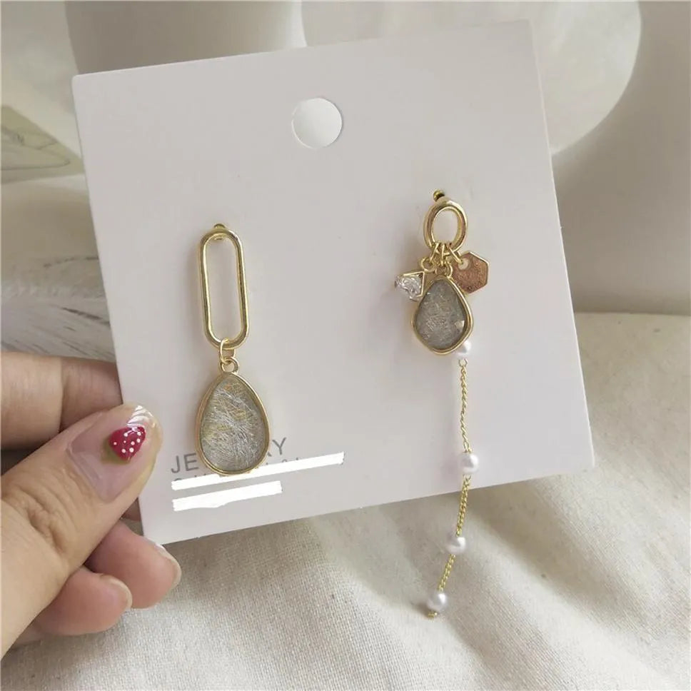 New Trendy Exclusive Korean Stone &amp; Pearl Décor Vintage Long Tassel Earrings Set Pearl Alloy Drops &amp; Danglers - Pair Of 1 Destiny Jewels