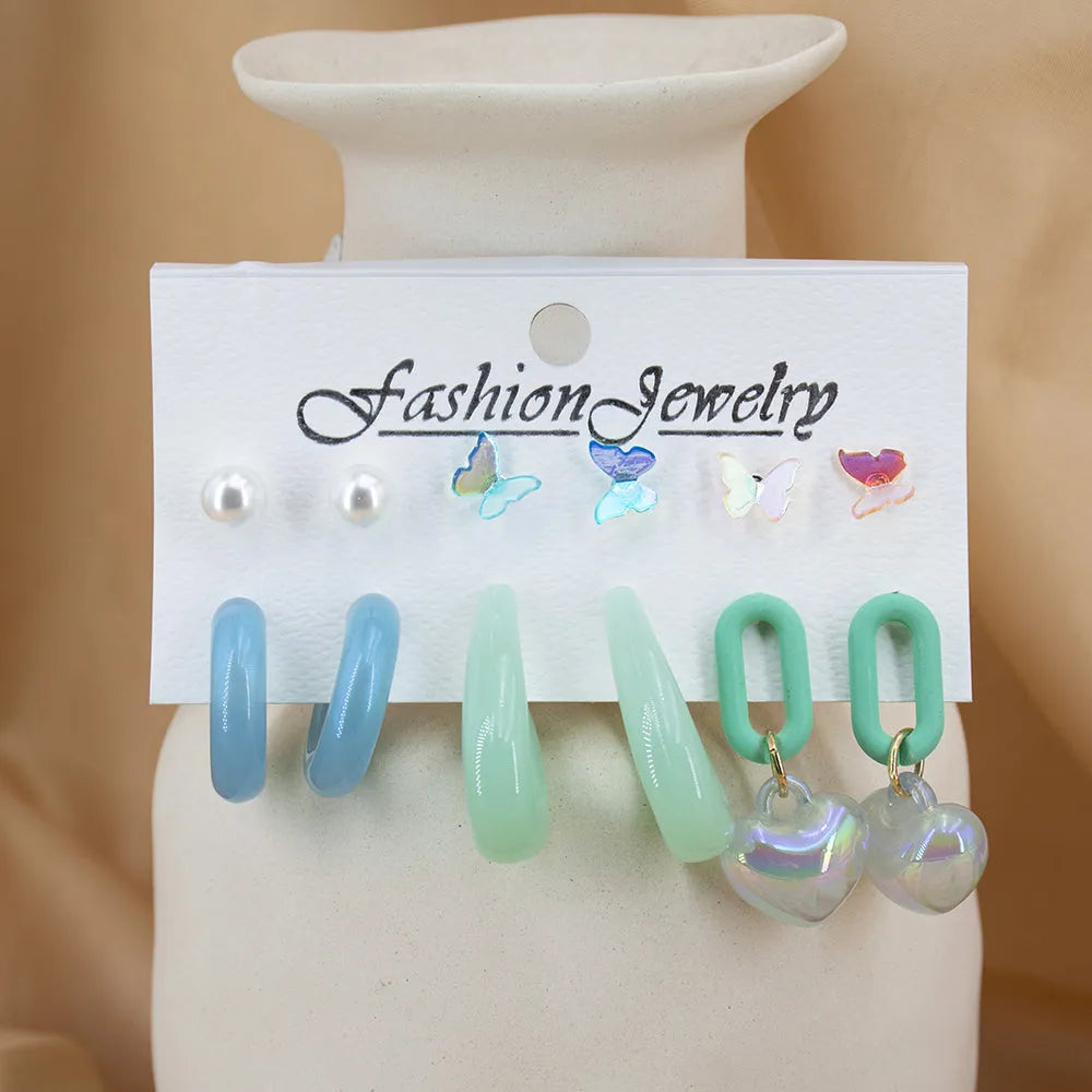 Limited Collection Acrylic Candy Color Heart And Butterfly Décor Korean Earrings Acrylic Hoop Earring - Pair Of 6 Destiny Jewels