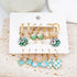 Gold Plated 9 Pair Earrings Set Diamond Shaped Green Stud Drop Earrings Set Alloy Earring Set - Pair Of 9 Destiny Jewels