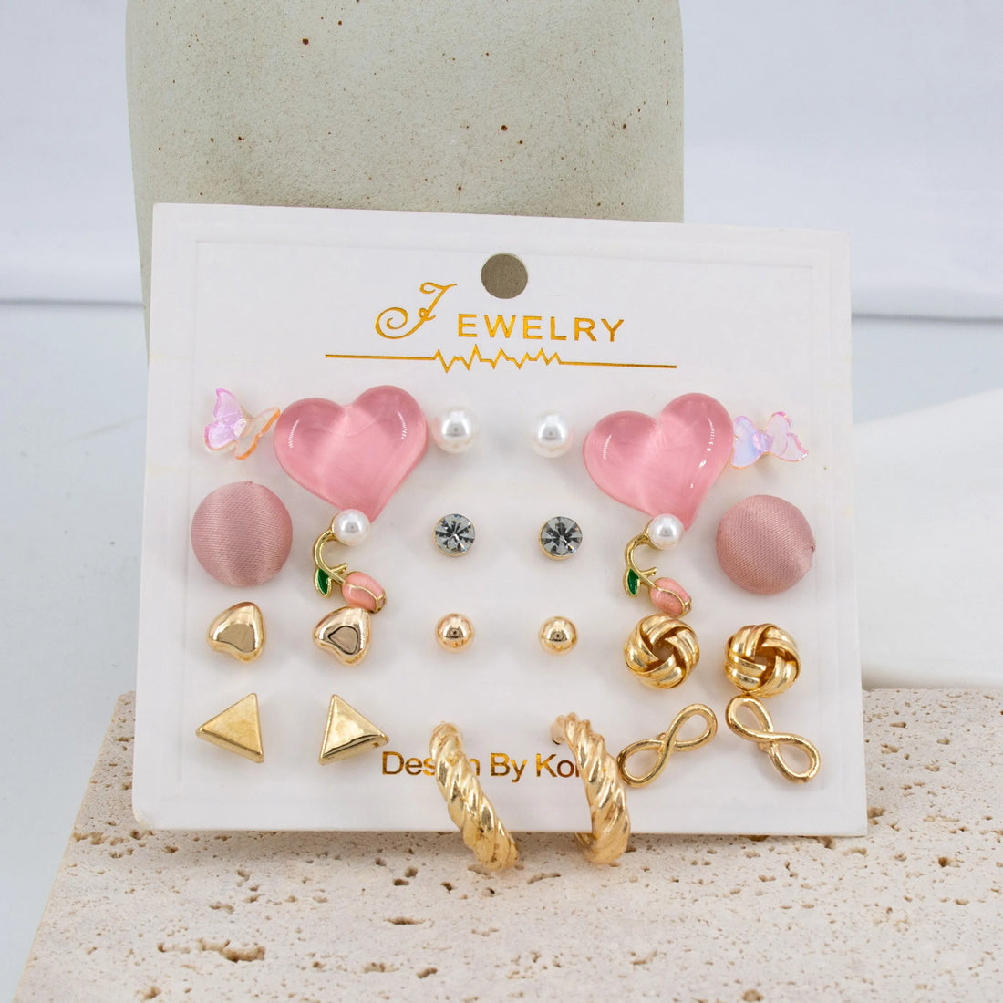 New Trendy Geometric 12Pair Flower &amp; Butterfly Décor Korean Earrings Set Alloy Stud Earring - Pair Of 12 Destiny Jewels