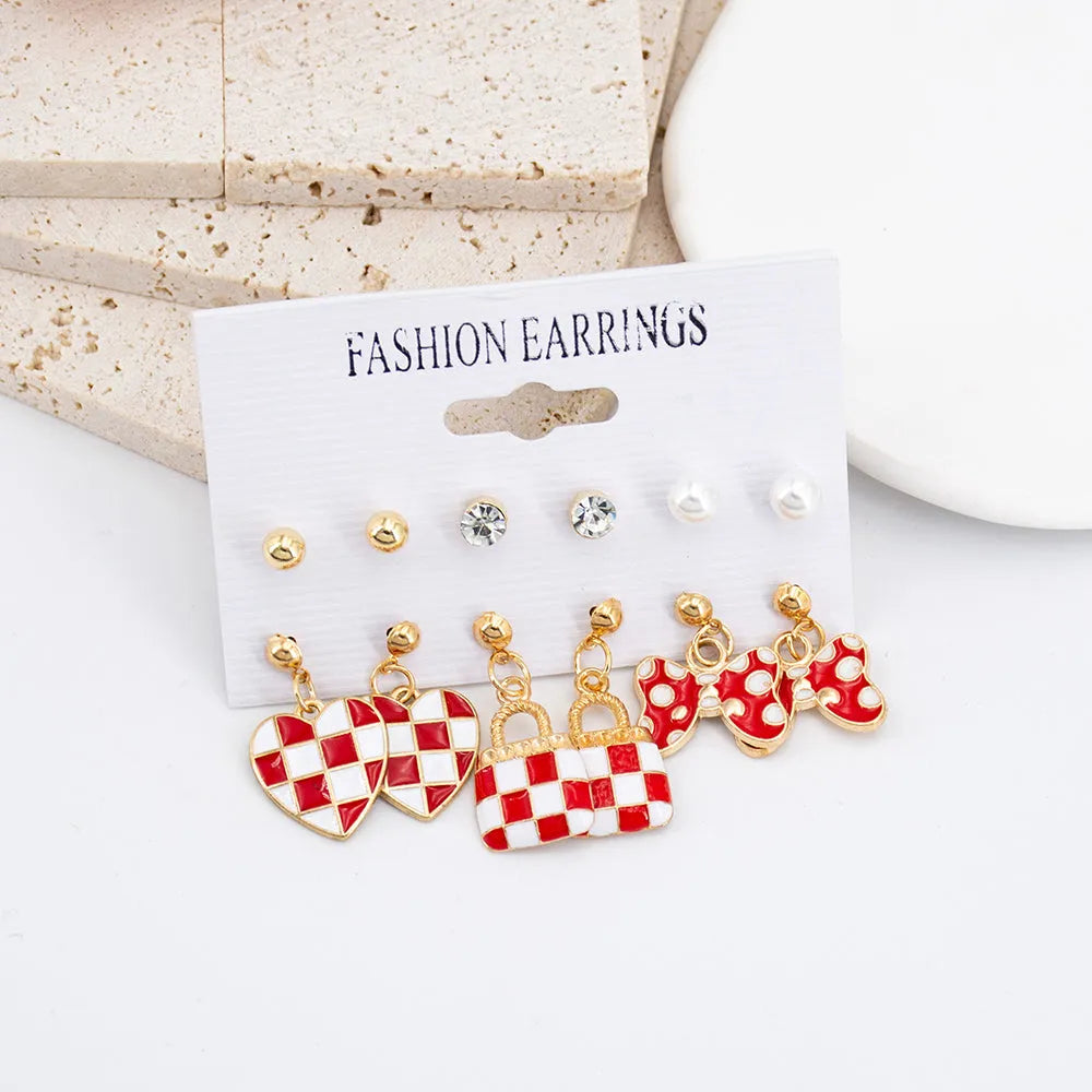 Trendy Geometric Checkered Pattern Butterfly &amp; Heart Décor Drop Earrings Set Alloy Drops &amp; Danglers - Pair Of 6 Destiny Jewels