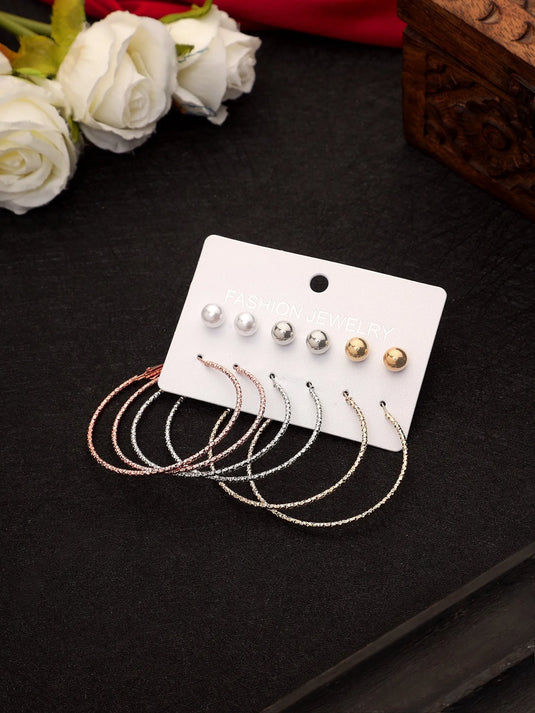 New Trendy Multiple Color Big Hoop &amp; Stud 6 Pair Earrings Set For Women &amp; Girls Alloy Hoop Earring - Pair Of 6 Destiny Jewels