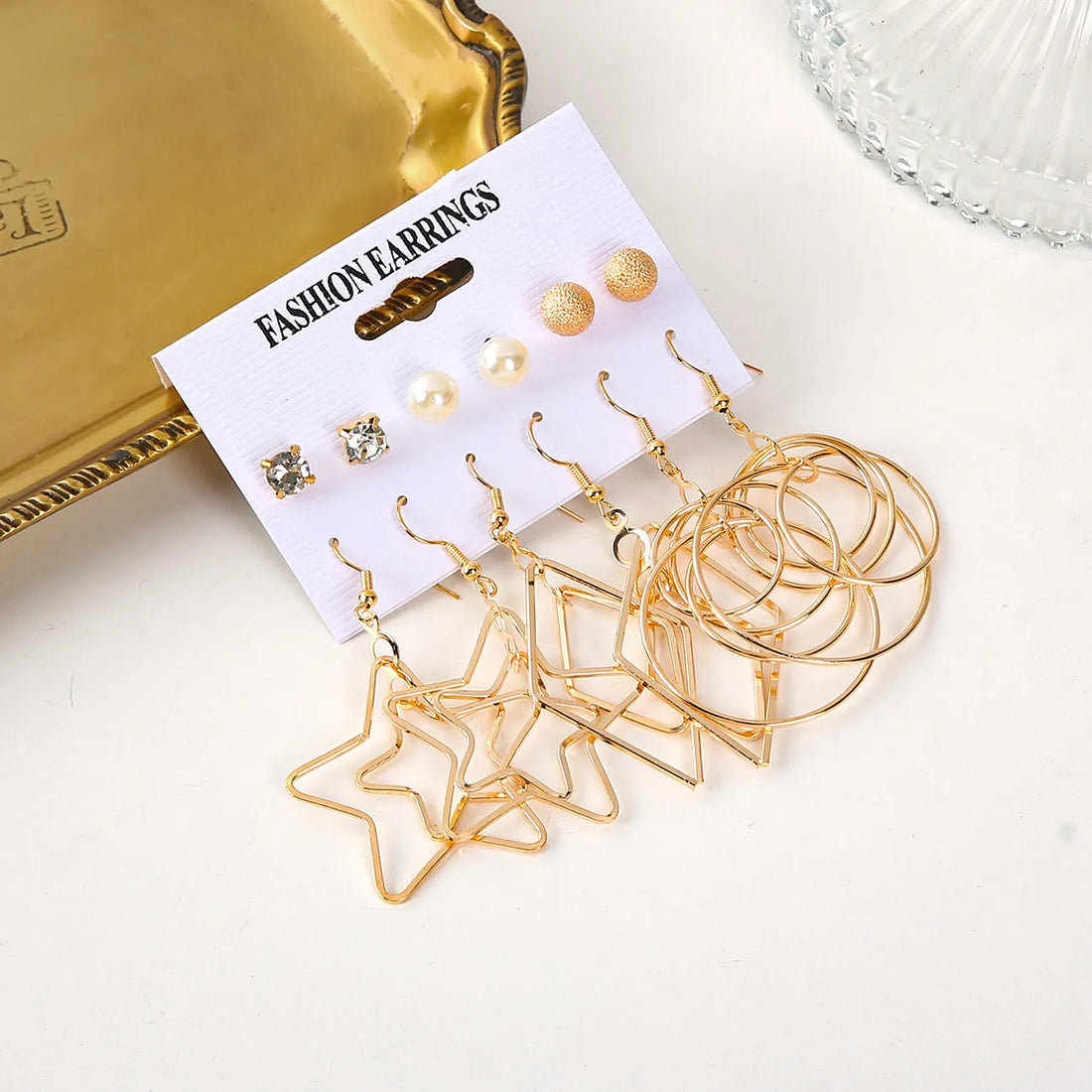 New Trendy Drop Star Shaped Trending Earrings Set - Pair Of 6 Destiny Jewels