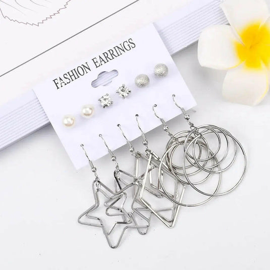 New Trendy Drop Star Shaped 6 Pair Trending Earrings Set For Women &amp; Girls Alloy Hoop Earring - Pair Of 6 Destiny Jewels