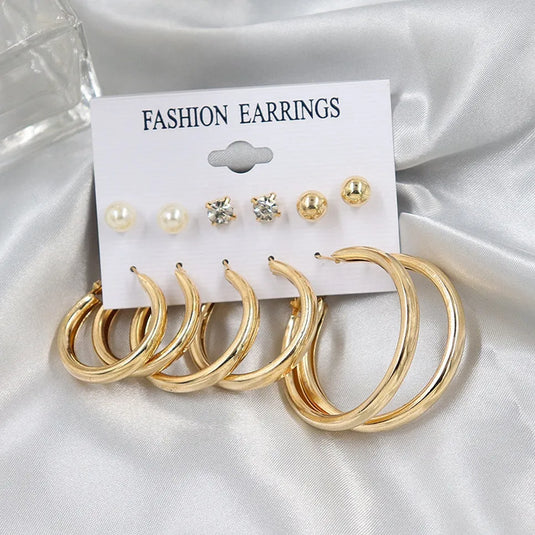 New Trendy Fashion Silver Multi Design Simple Round Hoop &amp; Stud Earrings Set Alloy Hoop Earring - Pair Of 6 Destiny Jewels