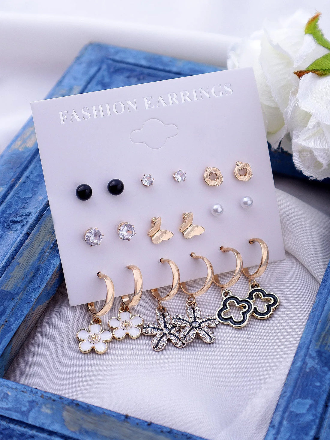 Stylish Trendy Flower &amp; Butterfly Shaped Earrings Set For Women &amp; Girls 9Pair Alloy Drops &amp; Danglers - Pair Of 9 Destiny Jewels