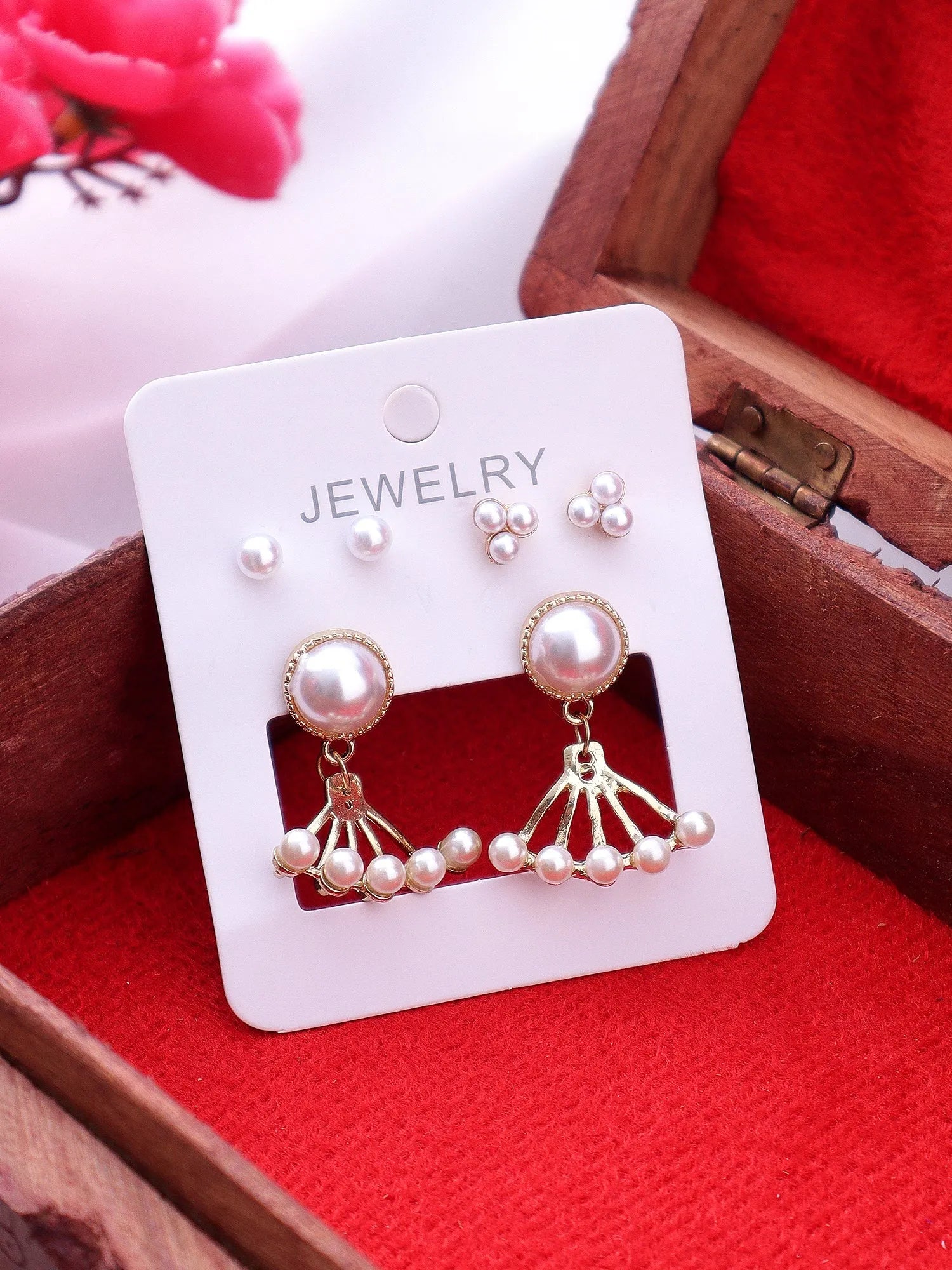 Trendy Party Wear Pearl Décor Classic Elegant Drop Earrings For Women &amp; Girls Cubic Zirconia Alloy Drops &amp; Danglers - Pair Of 3 Destiny Jewels