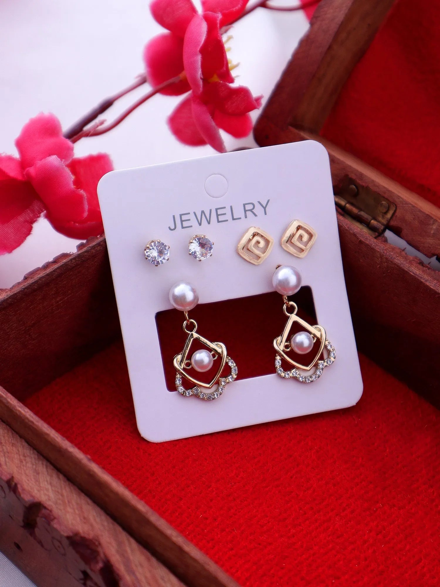 Exclusive Luxury Pearl Classic Korean Design Studs &amp; Danglers Earrings - Pair Of 3 Destiny Jewels