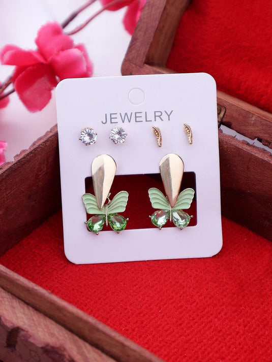 Latest Luxury Party Wear Korean Design Butterfly Drop Earrings For Women &amp; Girls Cubic Zirconia Alloy Drops &amp; Danglers - Pair Of 3 Destiny Jewels