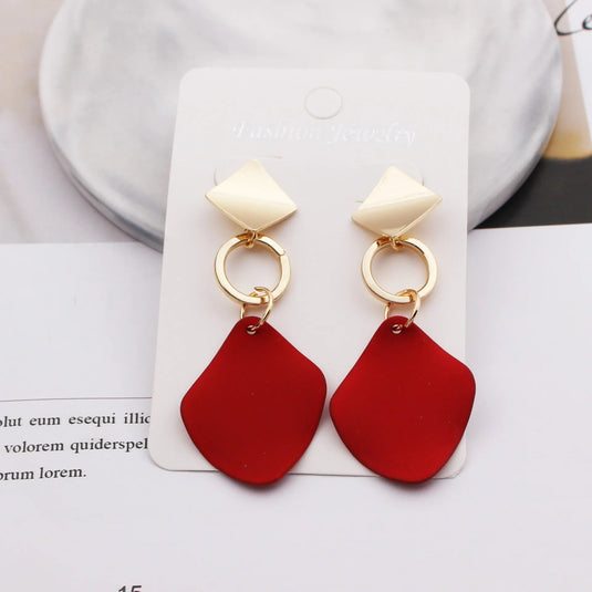 Gold Plated Red Drop Metal Korean Earrings For Women &amp; Girls Alloy Earring Set Destiny Jewels