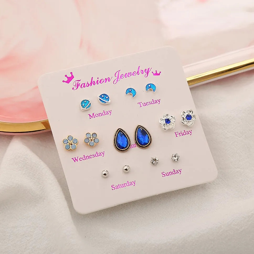 New Trendy Pack Of 7 Pairs Weekly Studs Earrings Set For Women&