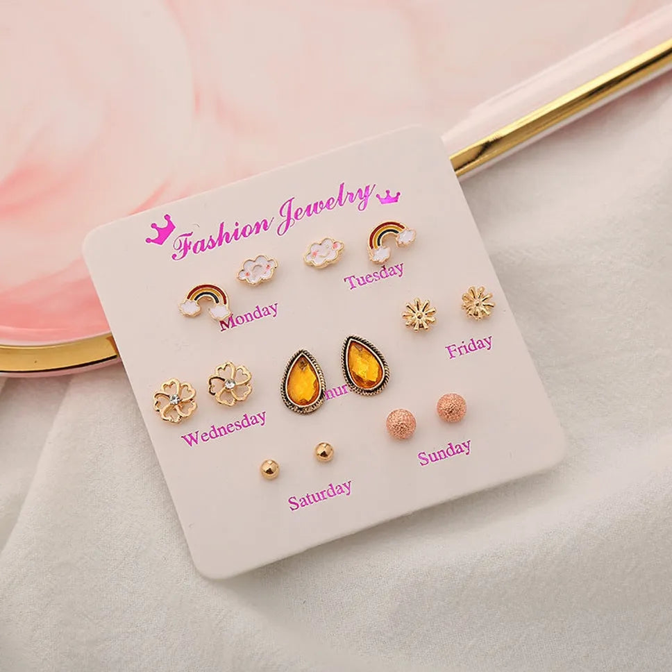 New Trendy Pack Of 7 Pairs Weekly Studs Earrings Set For Women&