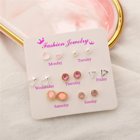 New Trendy Pack Of 7 Pairs Weekly Studs Earrings Set For Women&