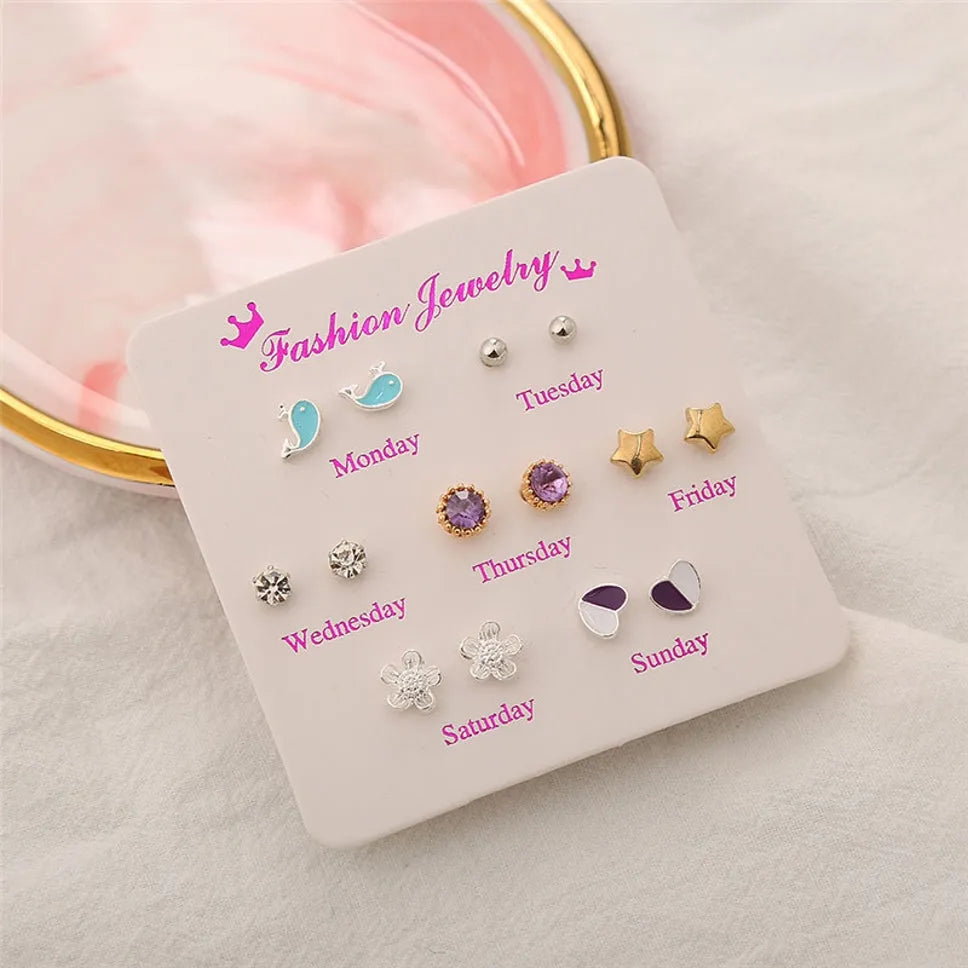 New Trendy Pack Of 7 Pairs Weekly Studs Earrings Set For Women&