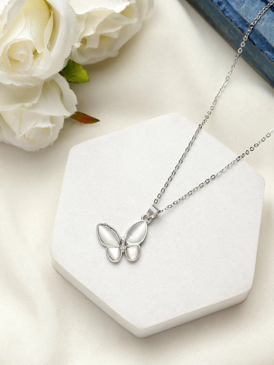 Silver Plated Korean Design Crystal Décor Butterfly Necklace For Women &amp; Girls Beads Gold-Plated Plated Alloy Necklace Destiny Jewels