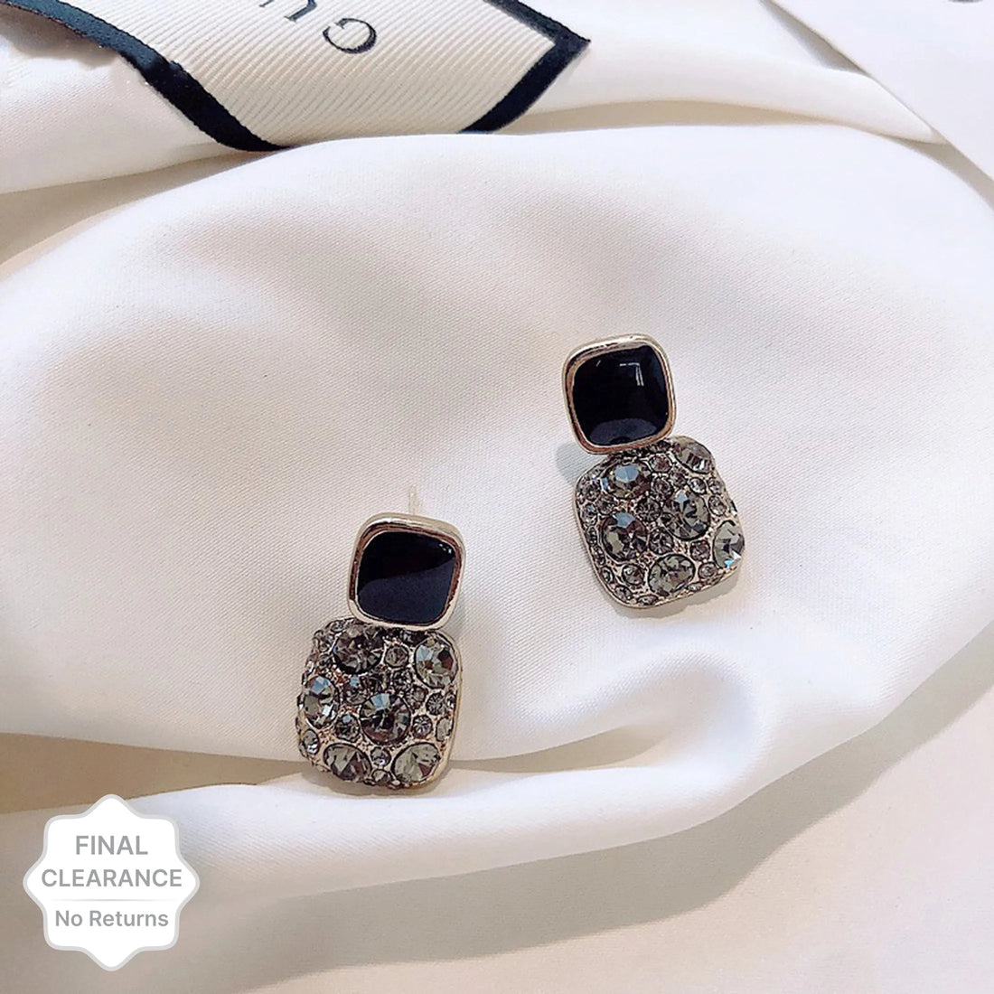 Gold Plated Stone Decor Finish Black Stone Decor Korean Earrings Cubic Zirconia Alloy Stud Earring - Pair Of 1 Destiny Jewels