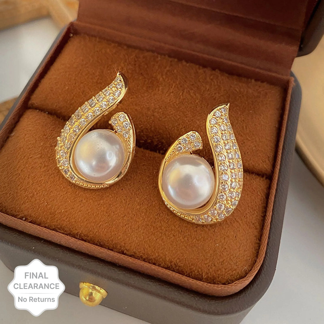 New Korean Gold Plated Stone Decor Cheap Pearl Earrings Stud For Women &amp; Girls Cubic Zirconia Alloy Earring Set - Pair Of 1 Destiny Jewels