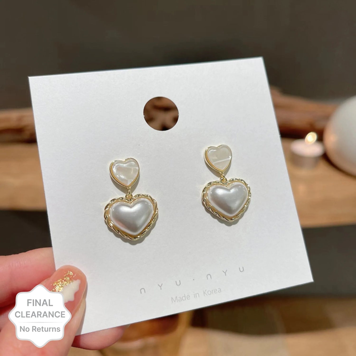 New Trendy Exclusive Korean Style White Double Heart Décor Drop Earrings Set Alloy Earring Set - Pair Of 1 Destiny Jewels