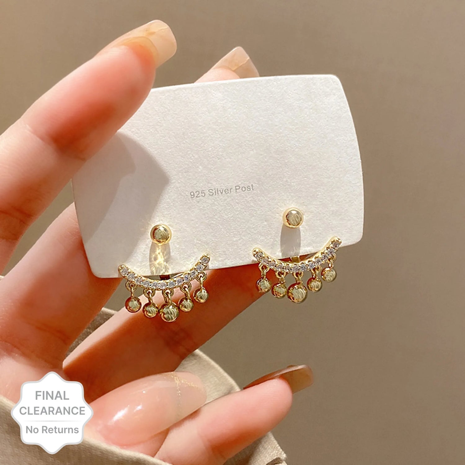 Gold Plated Korean Style Geometric Ear Jacket Earrings Cubic Zirconia Alloy Earring Set - Pair Of 1 Destiny Jewels