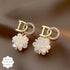 Gold Plated Korean Style Stone Decor Do Letter With White Flower Decor Earrings Cubic Zirconia Alloy Drops & Danglers - Pair Of 1 Destiny Jewels