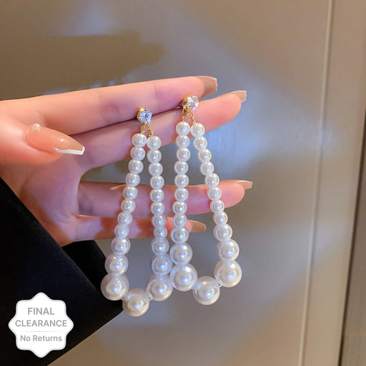 New Trendy Exclusive Korean Style White Pearl Décor Long Drop Earrings Set Pearl Alloy Drops &amp; Danglers, Hoop Earring, Stud Earring - Pair Of 1 Destiny Jewels