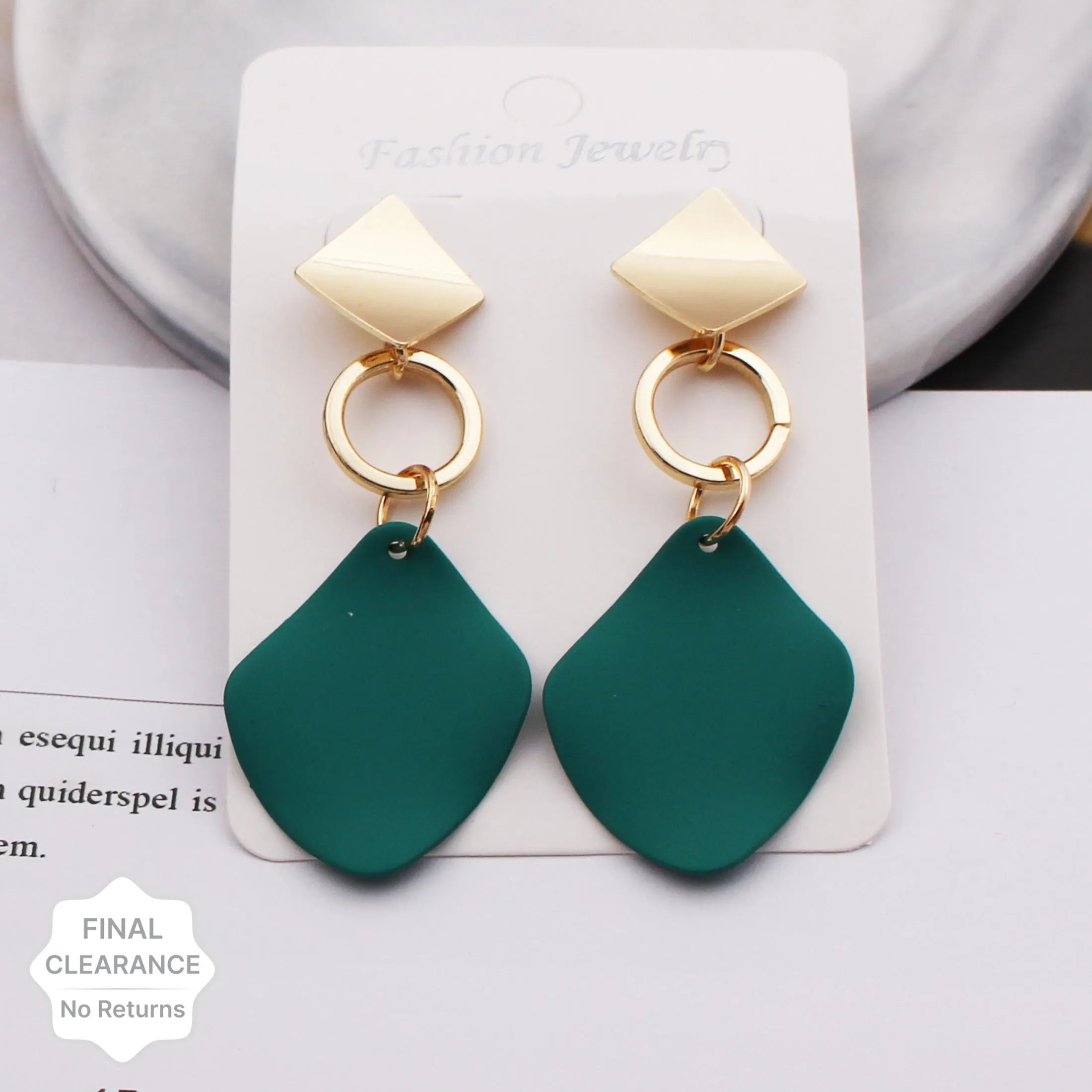 Gold Plated Green Drop Metal Korean Earrings For Women &amp; Girls Alloy Earring Set Destiny Jewels