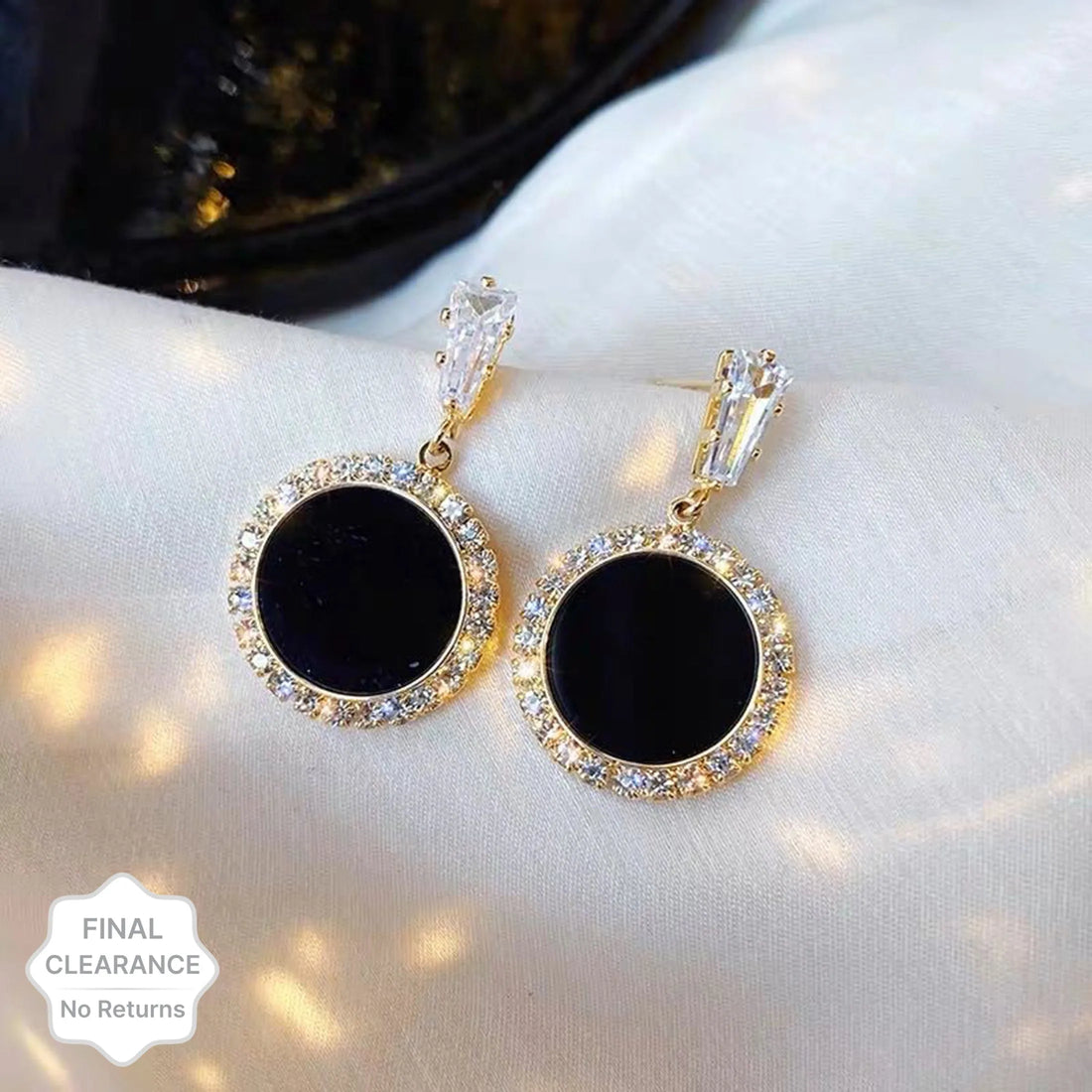 Gold Plated Korean Style Black Round Rhinestone Decor Earrings Cubic Zirconia Alloy Earring Set, Drops &amp; Danglers - Pair Of 1 Destiny Jewels